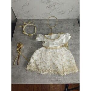 Vintage Build a Bear Plush Angel Outfit Halo W/ Wand Gold Embellishments Dress